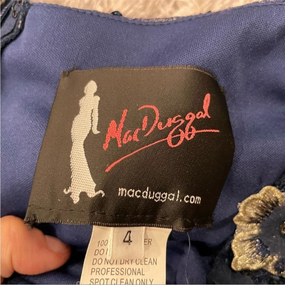 Mac Duggal 67809 Lace Floral Low V-neck Cocktail Midi Dress Gown Midnight 4 - Picture 7 of 10